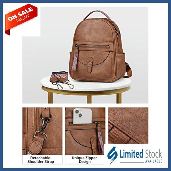 Mini Leather Backpack Purse for Women, Waterproof, 10 Pockets, Shoulder Bag main image 6